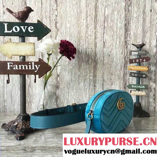 Gucci 476434 Marmont Matelassé Velvet Belt Bag Blue 2017 (SLP-7091513 )