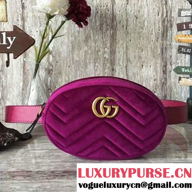 Gucci 476434 Marmont Matelassé Velvet Belt Bag Fuchsia 2017 (SLP-7091512 )