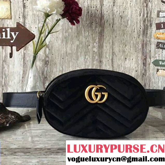 Gucci 476434 Marmont Matelassé Velvet Belt Bag Black 2017 (SLP-7091511 )