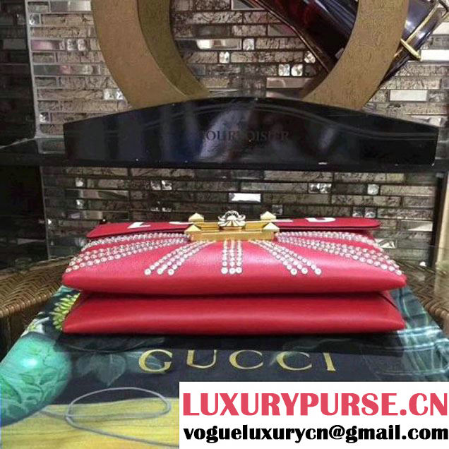 Gucci 477330 Osiride Leather Flap Bag With Crystals Red 2017 (XYS-7091510 )