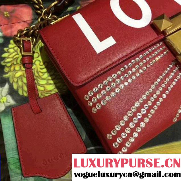 Gucci 477330 Osiride Leather Flap Bag With Crystals Red 2017 (XYS-7091510 )
