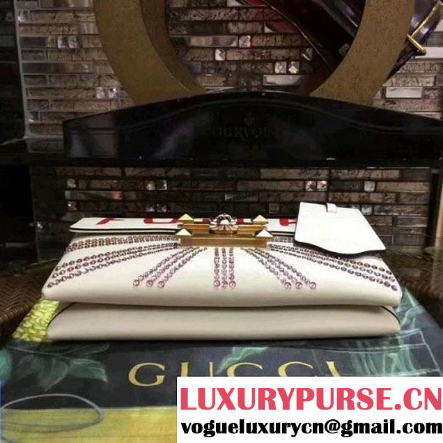 Gucci 477330 Osiride Leather Flap Bag With Crystals White 2017 (XYS-7091509 )
