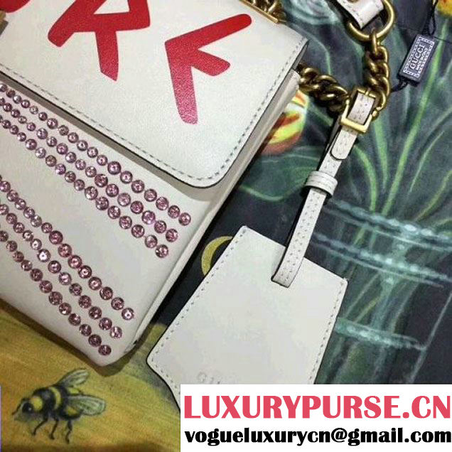 Gucci 477330 Osiride Leather Flap Bag With Crystals White 2017 (XYS-7091509 )