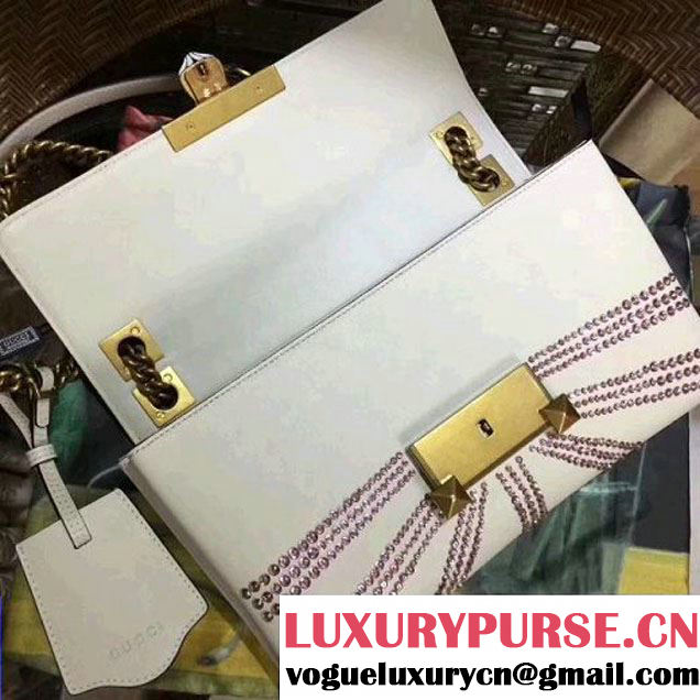 Gucci 477330 Osiride Leather Flap Bag With Crystals White 2017 (XYS-7091509 )