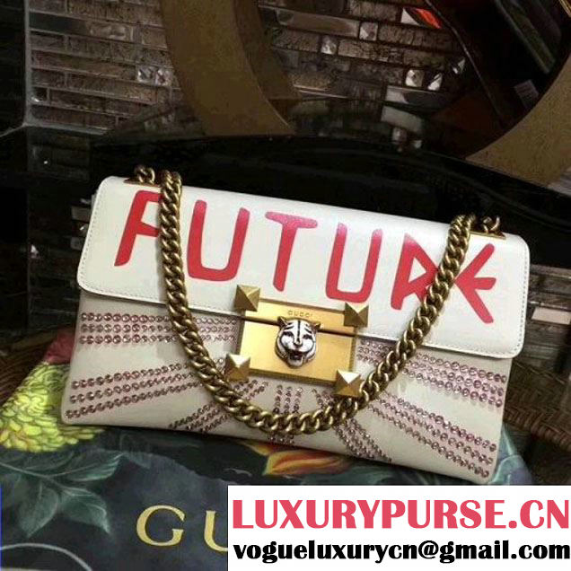 Gucci 477330 Osiride Leather Flap Bag With Crystals White 2017 (XYS-7091509 )