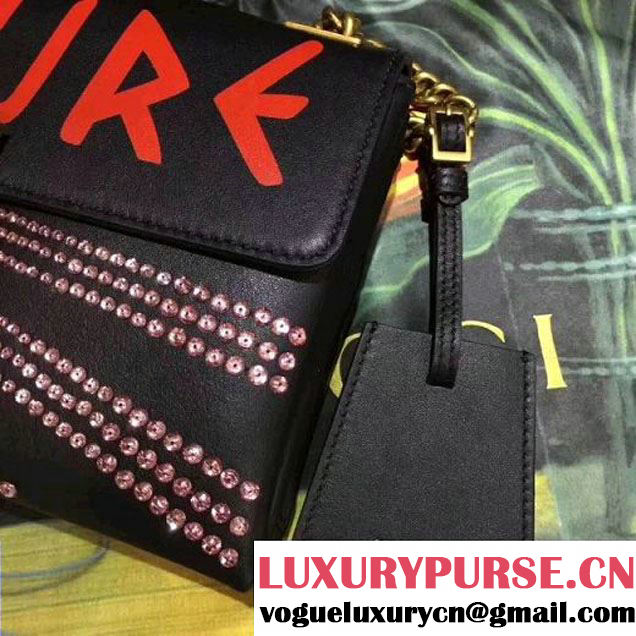 Gucci 477330 Osiride Leather Flap Bag With Crystals Black 2017 (XYS-7091508 )