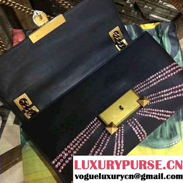 Gucci 477330 Osiride Leather Flap Bag With Crystals Black 2017 (XYS-7091508 )