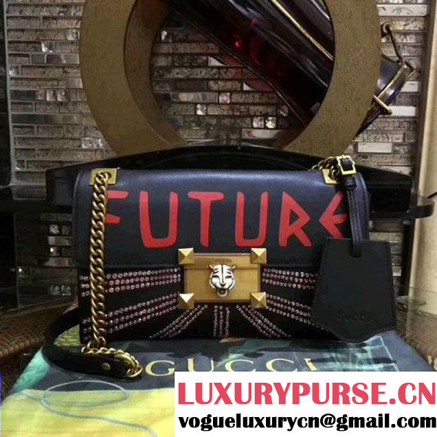 Gucci 477330 Osiride Leather Flap Bag With Crystals Black 2017 (XYS-7091508 )