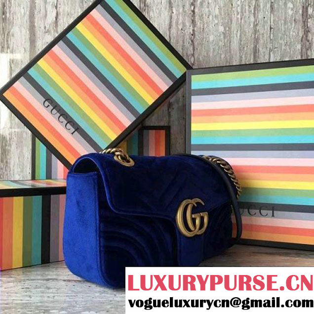 Gucci GG Marmont Velvet Small Shoulder Bag 443497 Cobalt Blue 2017 (SLP-7091507 )