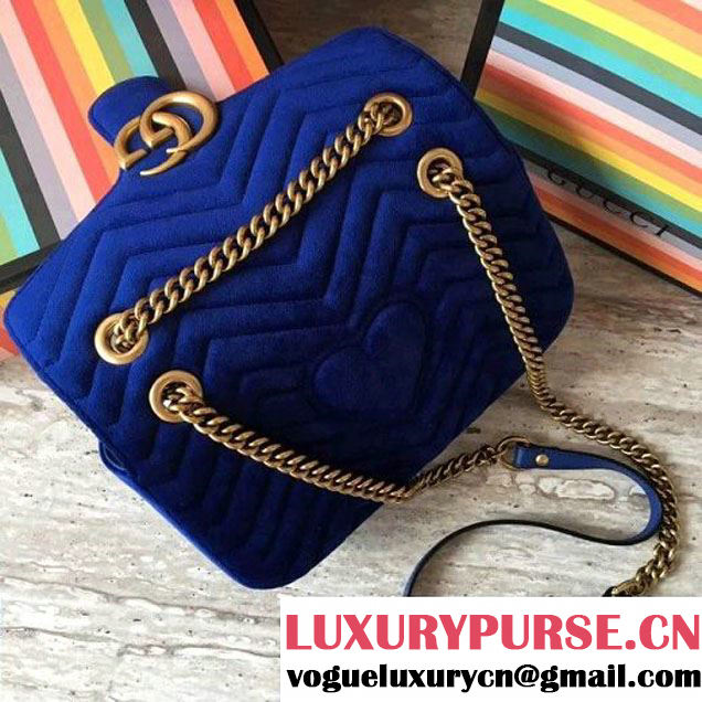 Gucci GG Marmont Velvet Small Shoulder Bag 443497 Cobalt Blue 2017 (SLP-7091507 )