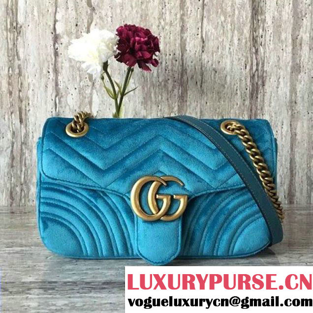 Gucci GG Marmont Velvet Small Shoulder Bag 443497 Blue 2017 (SLP-7091506 )