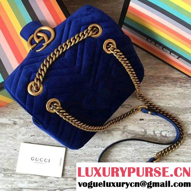 Gucci GG Marmont Velvet Mini Shoulder Bag 446744 Cobalt Blue 2017 (SLP-7091504 )