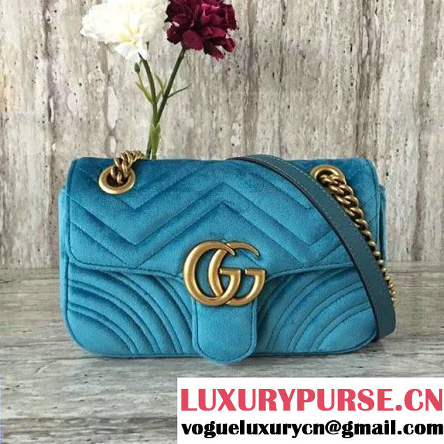 Gucci GG Marmont Velvet Mini Shoulder Bag 446744 Blue 2017 (SLP-7091503 )