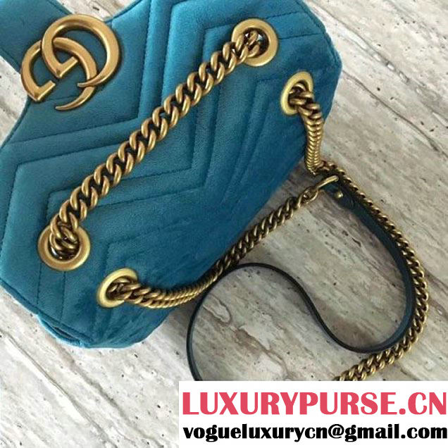 Gucci GG Marmont Velvet Mini Shoulder Bag 446744 Blue 2017 (SLP-7091503 )