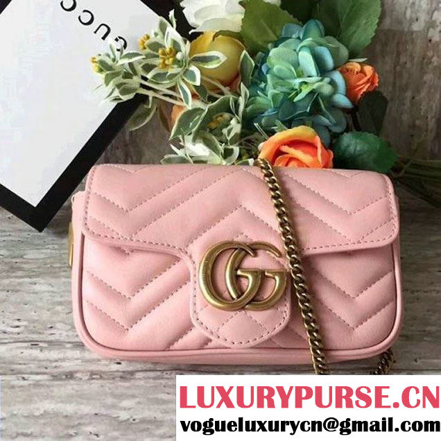 Gucci GG Marmont Matelassé Chevron Super Mini Chain Shoulder Bag 476433 Pink 2017 (SLP-7091501 )