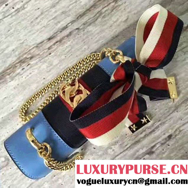 Gucci Sylvie Leather Mini Chain Bag 431666 Blue 2016 (7091051 )