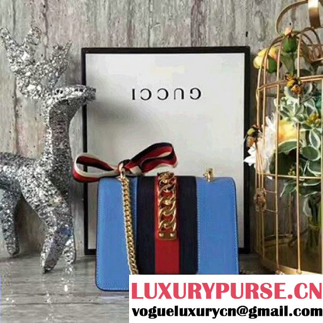 Gucci Sylvie Leather Mini Chain Bag 431666 Blue 2016 (7091051 )