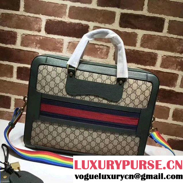 Gucci GG Supreme Briefcase with Web 484663 Green Fall/Winter 2017 (XYS-7102426 )