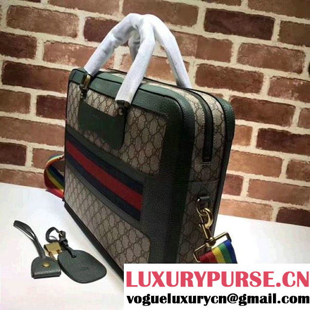 Gucci GG Supreme Briefcase with Web 484663 Green Fall/Winter 2017 (XYS-7102426 )