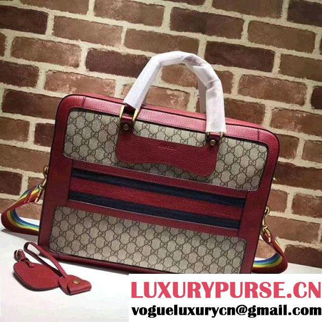 Gucci GG Supreme Briefcase with Web 484663 Red Fall/Winter 2017 (XYS-7102425 )