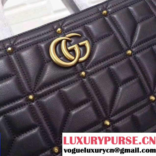 Gucci GG Marmont Matelassé Top Handle Bag With Studs 443505 Black 2017 (XYS-7102428 )