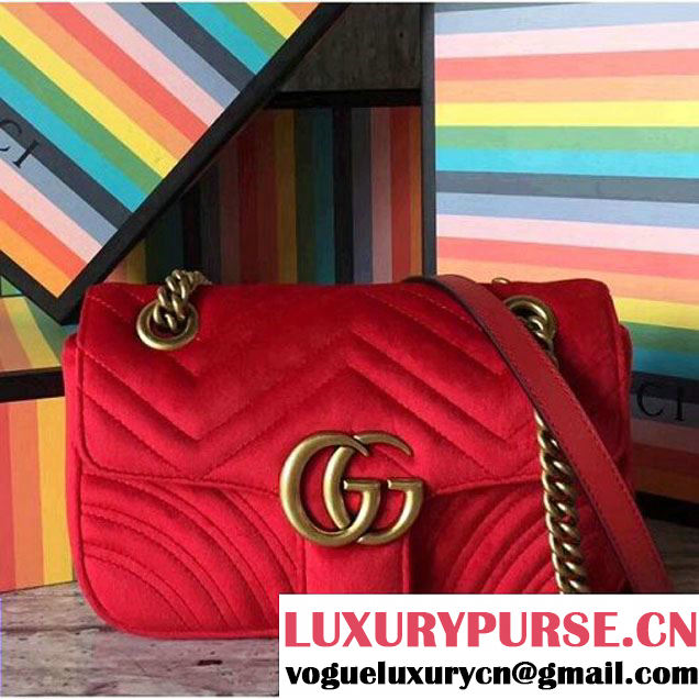 Gucci GG Marmont Velvet Mini Shoulder Bag 446744 Red 2017 (SLP-7110251 )