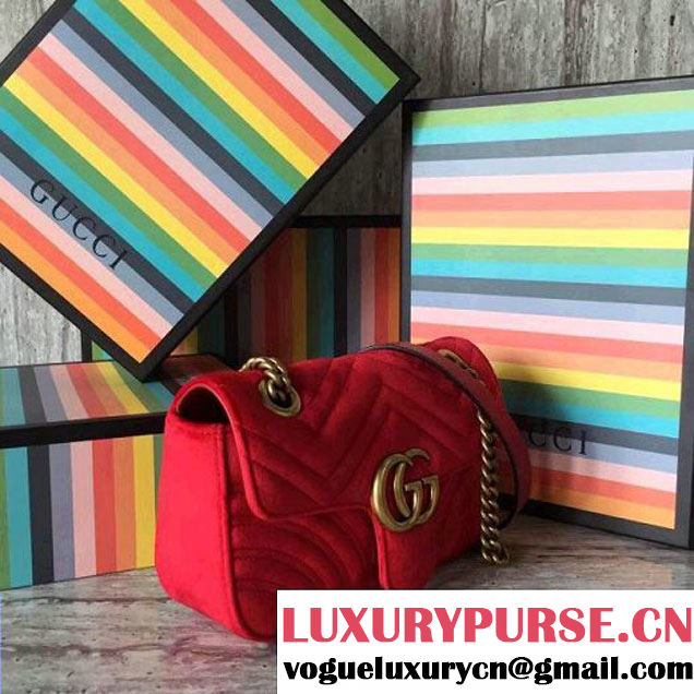 Gucci GG Marmont Velvet Mini Shoulder Bag 446744 Red 2017 (SLP-7110251 )