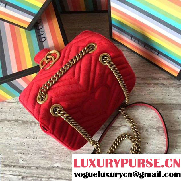 Gucci GG Marmont Velvet Mini Shoulder Bag 446744 Red 2017 (SLP-7110251 )
