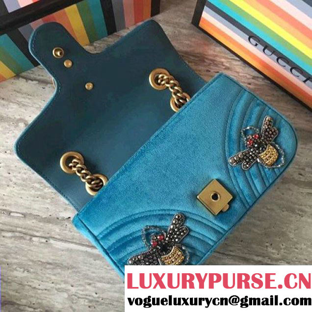 Gucci GG Marmont Flower Embroidered Velvet Mini Bag 446744 Blue 2017 (SLP-7110252 )