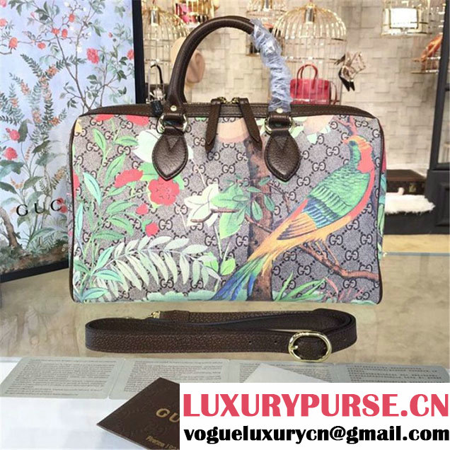 Gucci Tian Floral Supreme Leather Boston Bag Fall Winter 2016 Runway Collection Brown