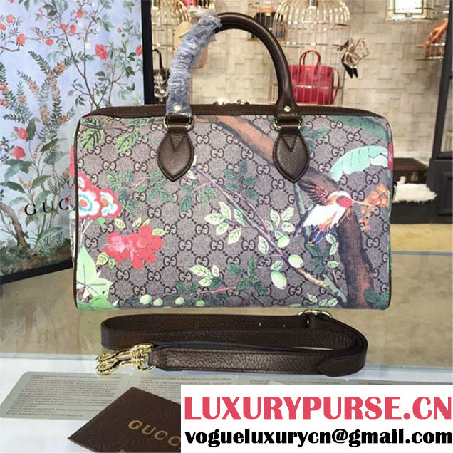 Gucci Tian Floral Supreme Leather Boston Bag Fall Winter 2016 Runway Collection Brown