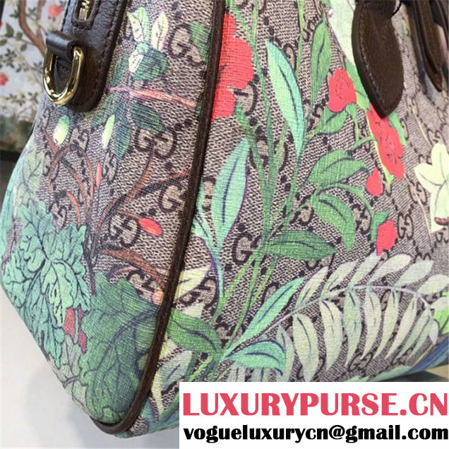 Gucci Tian Floral Supreme Leather Boston Bag Fall Winter 2016 Runway Collection Brown