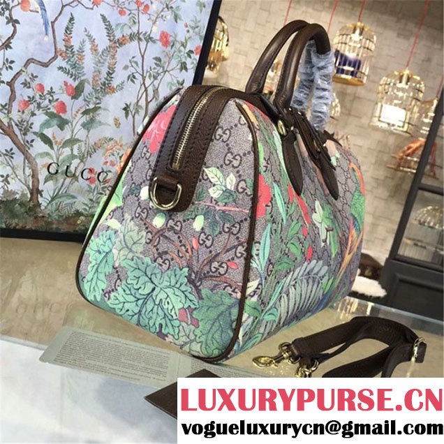 Gucci Tian Floral Supreme Leather Boston Bag Fall Winter 2016 Runway Collection Brown