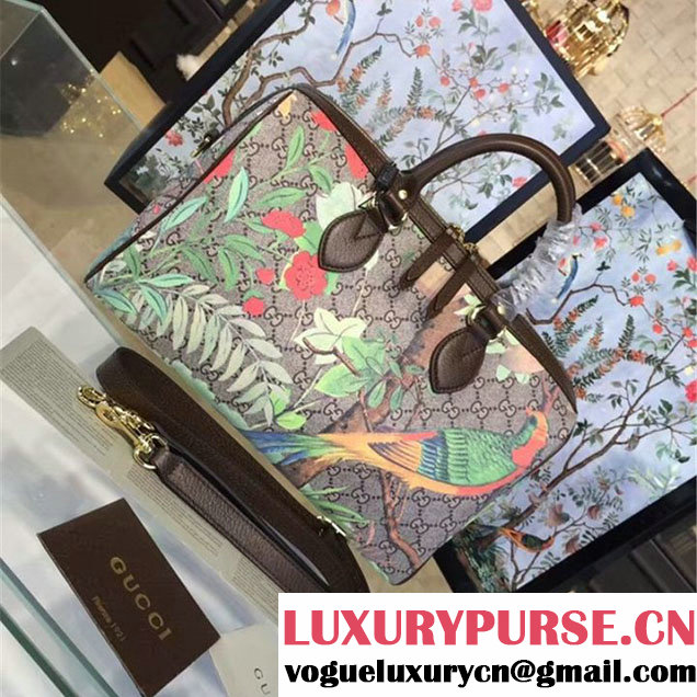 Gucci Tian Floral Supreme Leather Boston Bag Fall Winter 2016 Runway Collection Brown