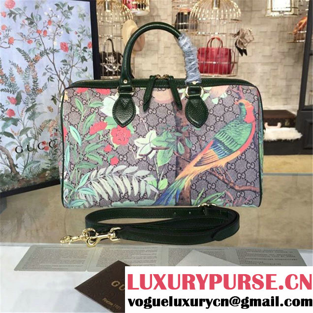 Gucci Tian Floral Supreme Leather Boston Bag Fall Winter 2016 Runway Collection Green