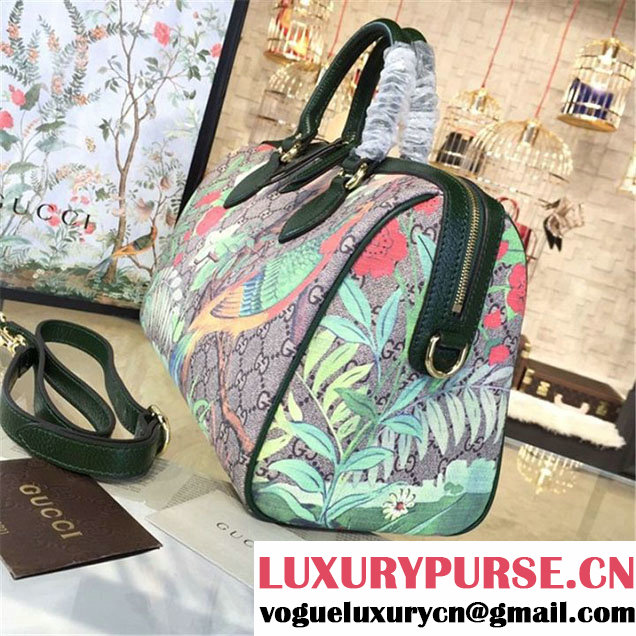 Gucci Tian Floral Supreme Leather Boston Bag Fall Winter 2016 Runway Collection Green