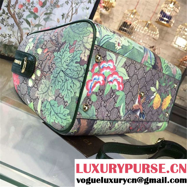 Gucci Tian Floral Supreme Leather Boston Bag Fall Winter 2016 Runway Collection Green