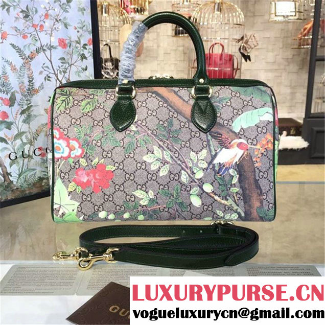 Gucci Tian Floral Supreme Leather Boston Bag Fall Winter 2016 Runway Collection Green