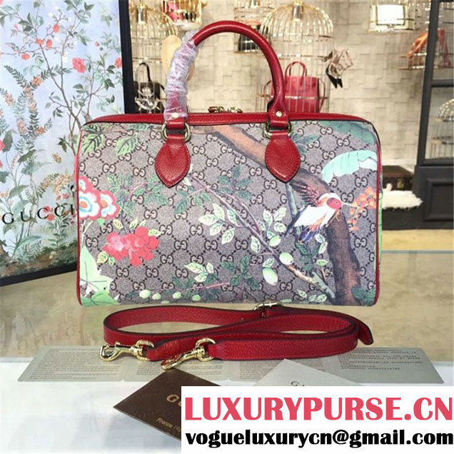 Gucci Tian Floral Supreme Leather Boston Bag Fall Winter 2016 Runway Collection Burgundy