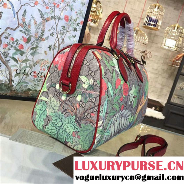 Gucci Tian Floral Supreme Leather Boston Bag Fall Winter 2016 Runway Collection Burgundy