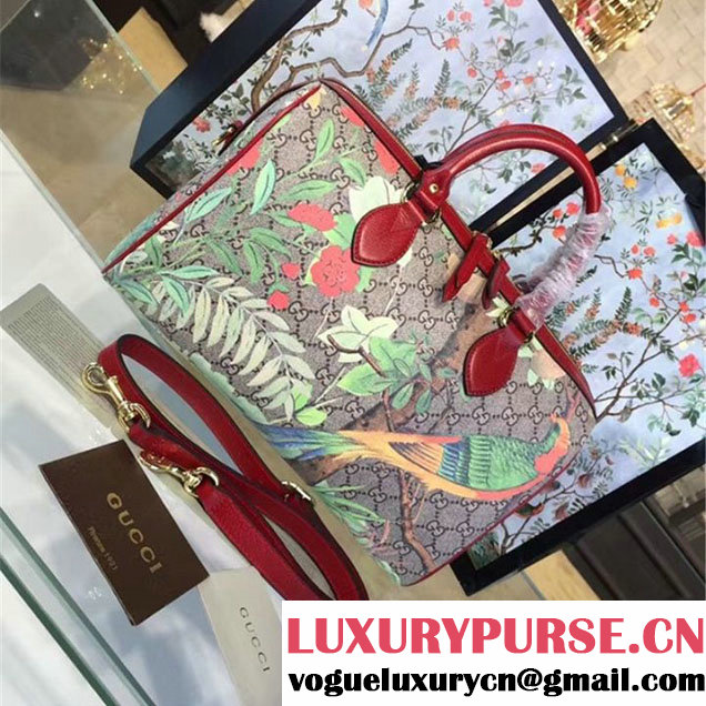 Gucci Tian Floral Supreme Leather Boston Bag Fall Winter 2016 Runway Collection Burgundy
