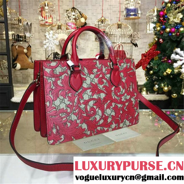 Gucci Arabesque Canvas Top Handle Bag Fall Winter 2016 Collection Red Beige