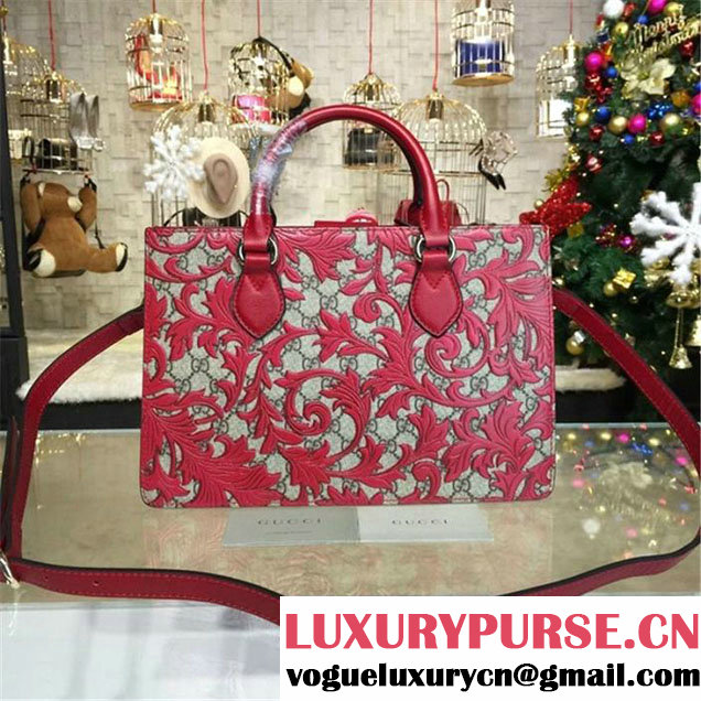 Gucci Arabesque Canvas Top Handle Bag Fall Winter 2016 Collection Red Beige
