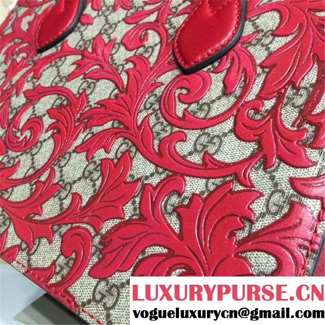 Gucci Arabesque Canvas Top Handle Bag Fall Winter 2016 Collection Red Beige