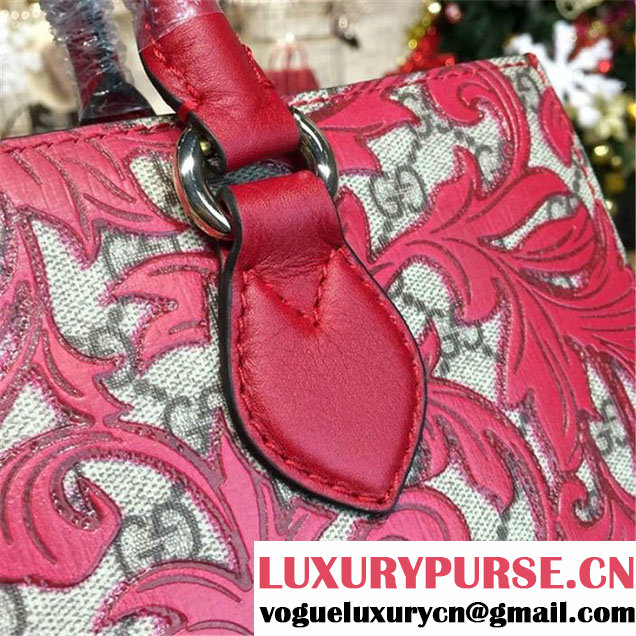 Gucci Arabesque Canvas Top Handle Bag Fall Winter 2016 Collection Red Beige