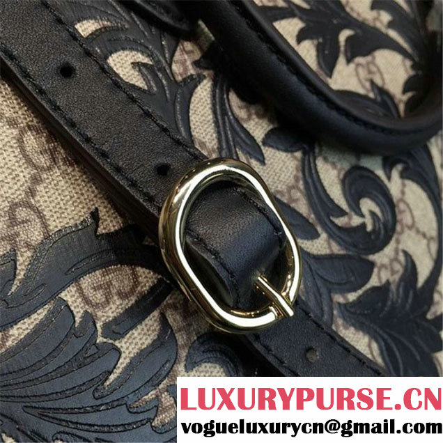 Gucci Arabesque Canvas Top Handle Bag Fall Winter 2016 Collection Black Beige