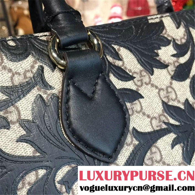 Gucci Arabesque Canvas Top Handle Bag Fall Winter 2016 Collection Black Beige
