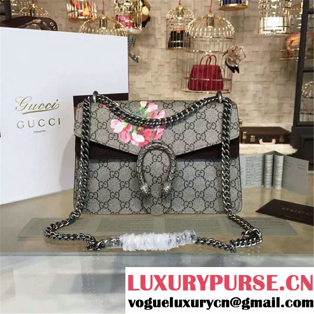 Gucci Dionysus GG Supreme Blooms Print Medium Shoulder Bag Fall Winter 2016 Collection Black Suede Beige