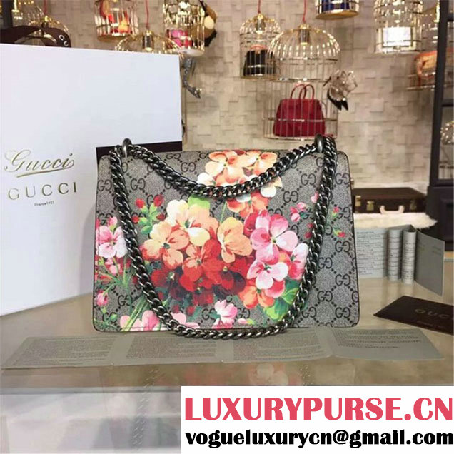 Gucci Dionysus GG Supreme Blooms Print Medium Shoulder Bag Fall Winter 2016 Collection Black Suede Beige