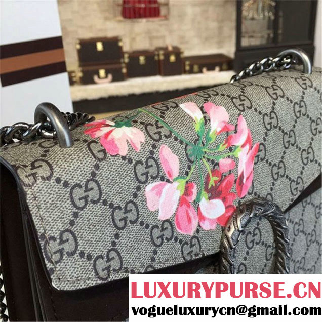 Gucci Dionysus GG Supreme Blooms Print Medium Shoulder Bag Fall Winter 2016 Collection Black Suede Beige
